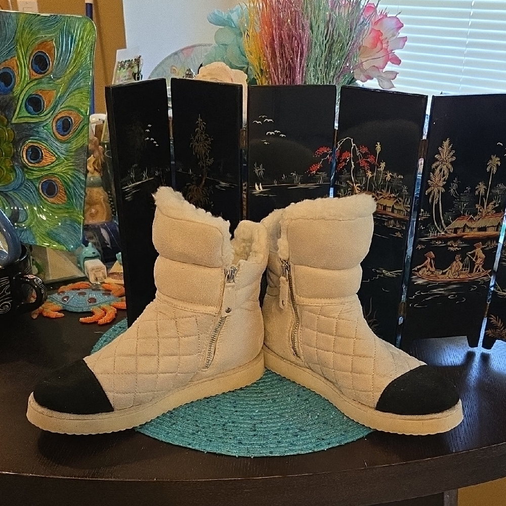 Madden Girl Cream and Black Winter Boots
